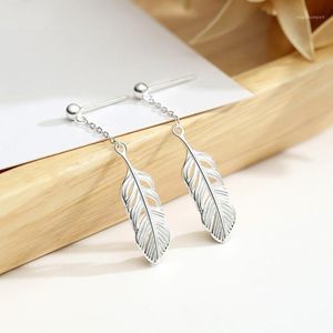 Stud Silver Plated Metal Feather Shape Link Chain Earrings For Women Classic Style Jewelry1