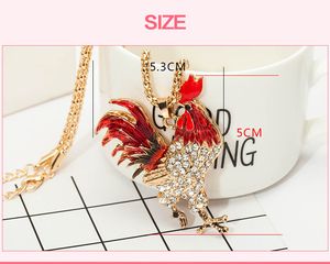 Statement Maxi Necklace Crystal Body Bright Pendant Necklace for Women Collar Opals Rooster Chicken Necklace