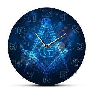 Freemason Logo Silent Non-ticking Wall Clock Master Mason Home Decor Hanging Wall Watch Knights Templar Masonic Lodge Art