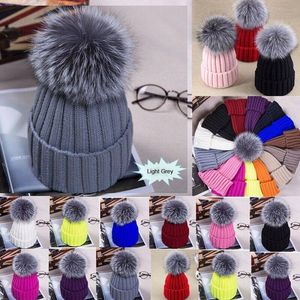 2020 Hot Women Winter Fur Pom Pom 15cm Ball Knit Beanie Ski Cap Bobble Hat