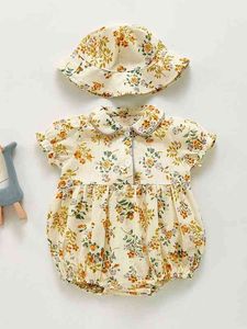 Baby Floral Print Puff Weep Bodysuit Hat Она