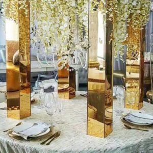 Events party decor mirror gold rectangle pedestal plinth flower stands senyu903