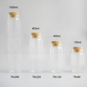 Großes leeres transparentes Flaschenglas mit Korkstopfen, Klarglasbehälter für die Lagerung in der Laborschule, 150 ml, 400 ml, 800 ml