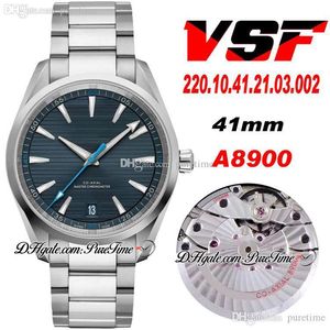 VSF Aqua Terra 150m Master Cal A8500 Automatisk herrklocka 41mm blå texturerad urtavla rostfritt stål armband 220.10.41.21.03.002 Super Edition Watches Puretime 17a1