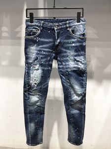 Calça jeans casual europeu e americano elegante em, alta qualidade lavada, desgastado à mão, rigoroso motocicleta jogado jean lta232