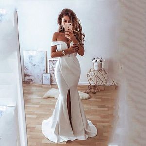 Abito da sposa a sirena Boho 2021 spacco frontale al largo della spalla abito da sposa sexy scollo a V abiti da sposa da sposa abiti da sposa