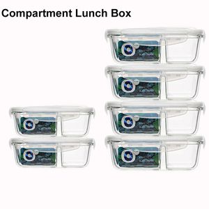 Food Glass Meal Prep Containers 2 Compartment leakproof borosilicate Lunch box Bento Box with lids Freezer Microwave oven T200710