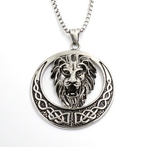 316 Stainless Steel Retro Antique Gothic Punk Mens Lion's Head Moon Religious Viking Celtic Irish Necklace Pendant Jewelry