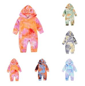 5 Color New Baby Tie Dye Hooded Romper Newborn Infant Long Sleeve Jumpsuits 2020 Fall Bodysuit Fashion Boutique Kids Climbing Clothes BY1609