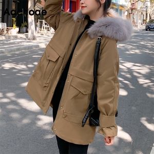 Aachoae Winter Fashion Solid Parka Women Casual Wool Liner Hooded Thick Warm Coat Streetwear Pockets Cargo Padded Jacket 201125