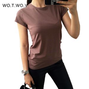 Alta Qualidade 18 Cor S-3XL Planície T Camiseta Mulheres Algodão Elastic Básico camisetas Feminino Casual Tops Tops de Manga Curta T-shirt das Mulheres 002 T200525