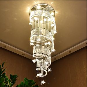 DHL /UPS Modern LED long spiral crystal staircase chandelier lighting round design hallway creative restaurant hanging light fixtures