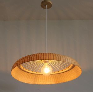 60cm Bamboo Wicker Rattan Ring Shade Pendant Light Fixture Rustic Vintage Primitive Hanging Lamp Design Restaurant E27 E26 Bulb