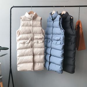 여자 스프링 조끼 코트 스탠드 칼라 칼라 긴 조끼 따뜻한 탑 조끼 chaleco mujer gilet