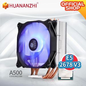 Radiateur Cpu Cuivre achat en gros de Huananzhi A500 Tuyau thermique en cuivre LED CPU refroidisseur de refroidisseur de refroidisseur de refroidisseur de ventilateur Dual Fan Heating Therssin avec E5 V3 Combo Kit Set1
