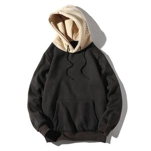 Fashion- Mens Patchwork Pullover Hoodies Drawstring Skateboard Long Sleeve Pullover Sweatshirt Male High Street Clothes