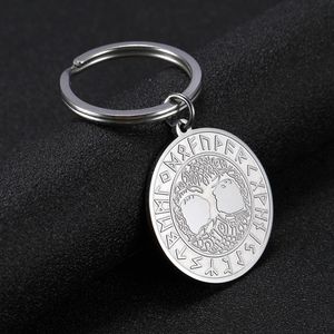 10 pçs / set vintage viking tree of life runes keychain amuleto de aço inoxidável amuleto chaveiro titular pingente para saco homens mulheres