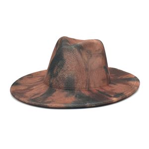 Jazz Panama Cap Tie dye Feltro Cappelli Fedora Donna Uomo Cappello a tesa larga Donna Uomo Cappello formale da uomo Lady Top caps Inverno Moda 2021 NUOVO