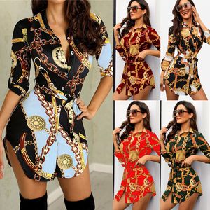 Women Sexy Blouses Middle Sleeve Chain Print Elegant Dresses Casual Top Blusas Chemise Female Tops