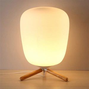 Ultra Nowoczesne Mini Lampy Fashion Frosted Glass Lampshade i Drewniany Wspornik Tekstury Studium Lampa stołowa ze źródłem światła US