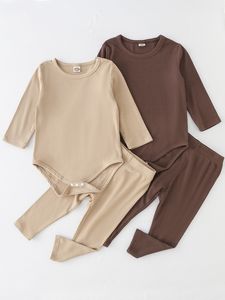 Bebê 2sets com nervuras tricotada bodysuit calças ela