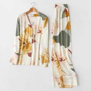 Pigiama da donna estivo autunno con stampa floreale Moda femminile di lusso 2 pigiami a due pezzi da donna Camicie da notte Sleepwear Y200708