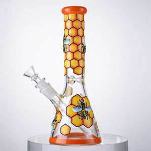 Hookahs Glass Bongs BeeスタイルビーカーBong withボウル9/7インチ18.8mm / 14.5mm女性ジョイント5mm厚いGID15-16