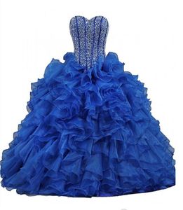2020 New Beaded Ball Gown Quinceanera Dresses Lace Applique Lace Up Sweet 16 Long Party Prom Gown Vestidos De 15 Anos