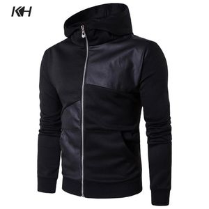 Men's Hoodies & Sweatshirts Fashion Mens Spring Autumn Black British Style Hooded Coat Stitching High Collar Zipper Hoody Sweatshirt