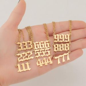 女性のための天使数のネックレスのためのゴールドメッキステンレス鋼の可憐な111- 999ペンダントチョーカーチェーン数学ジュエリーギフトカード