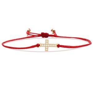 Wholesale silk thread bracelet resale online - Charm Bracelets Mini Copper Cross CZ Crystal Silk Thread Braided Women Men High Quality Black Pink Red String Tiny Zircon Jewelry Her