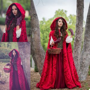 Inverno quente vermelho veludo casamento capuz capa nupcial com capuz casaco robe feito personalizado envoltórios cosplay