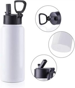 Sublimation Blank Tumbler 32 OZ 18OZ 22OZ White Vacuum Flask Stainless Steel Sports Wide Mouth Water Bottle with Straw and Portable Handle