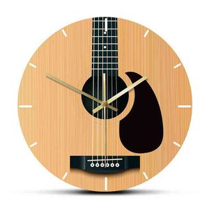 Acoustic Guitar Decorative Wall Clock Music Instrument Minimalist Home Decor Silent Wall Watch Guitarist Gift H1230