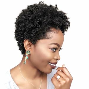 Afro kinky Curly Wig Short Brasilian Human Hair Pixie Klipp peruker för svarta kvinnor naturliga ser B färg