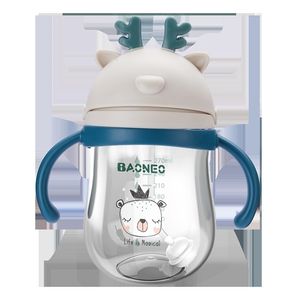 270ml Babyflaska för barnsjukdom BPA FREE Sippy med V-Type Halm Gravity Ball Läcktskyddshandtag Axelband Rosa BN LJ200831