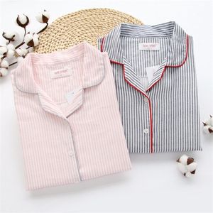 Sleepwear Women's Cotton Home Suit Pyjamas Vinter Långärmad Stripe Pajama Kvinna Casual Lounge Set Dropshipping 201109