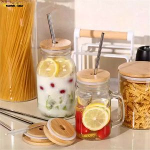 Bamboo Jar Tumbler Lid Cup Cap Mug Cover Drinkware Splash Spill Proof Top Silicone Seal Ring With Paint Coating Mold-free Dia 70mm/86mm Optional 15mm Straw Hole F0228