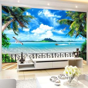 Custom 3D Photo Wallpaper Mural Beach Balcony Window Seaside Scenery Wall Painting Living Room Home Decoration Papel De Parede