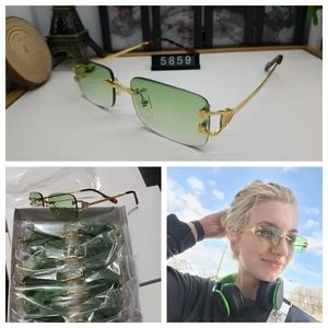 Óculos de sol masculinos de grife para mulheres, moda verde, quadrado, estilo de verão, dourado, sem moldura, milionário, Carti, óculos de sol UV 400, óculos com estojo Lunettes luxe femme