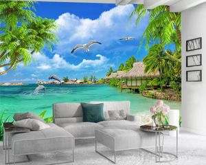 3d Wallpaper HD Coconut Tree Beautiful Sea Scenery Living Room Bedroom Kitchen Background Wall Decoration Painting Mural Wallpapers