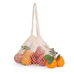 Förvaringspåsar Cotton Mesh Shopping Bag Reusable String Fruit Handbag Totes Women Net Shop Livsmedelsbutik Tote
