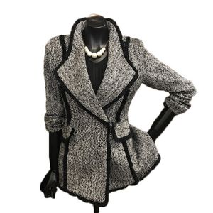 Mizaç Gri Yün Palto Kadınlar Sonbahar Yeni Chic Suit Ceket Kadın Ince Kısa Ekose Yün Ceket Tüm Maç Dış Giyim LJ201106