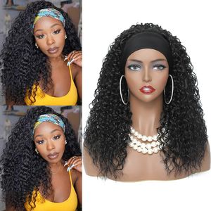 Brasiliansk Kinky Curly Syntetic Headband Wig 150% Densitet Soku Natural Black Full Machine Made Wigs Glödd för svarta kvinnor