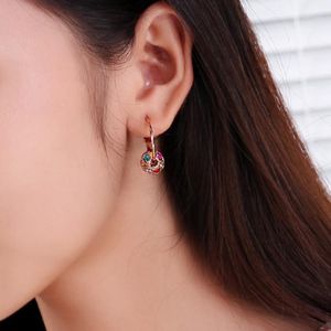Orecchini coreani con sfera di cristallo, perline di trasferimento portafortuna con diamanti colorati, ornamenti per le orecchie, lampadario pendente in oro e bianco