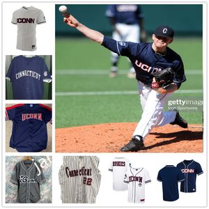 NCAAカスタムUConn Huskies College Baseball Jersey 26 T.C.シモンズ27ジャックピーターセン30クリスブラウン31ジミーワン32ミッチェルパスカレラ34ブレイディアフティム36ジャスティンウィリス