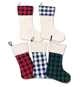 Julstrumpor ornament Plaid Black Red Xmas Tree Socks Candy Gift Storage Bag Hängande Hängande Party Decoration LSK1825