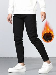 Men Slant Pocket Thermal Skinny Jeans k0dX#