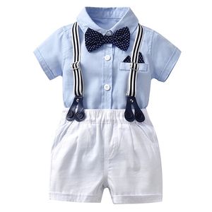 Bebê recém-nascido menino romper curva formal cavalheiro terno para roupas de verão crianças romper + shorts brancos conjunto de roupas recém-nascidas tamanho 59 lj201023