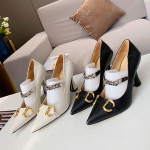 Loafer'lar Metal Düğme Ayakkabı En Kaliteli Seksi Sivri Burun Elbise Ayakkabı Kadın Klasikleri Kayış Sandalet Yüksek Topuk Sandalet Düğün Kutusu Ile